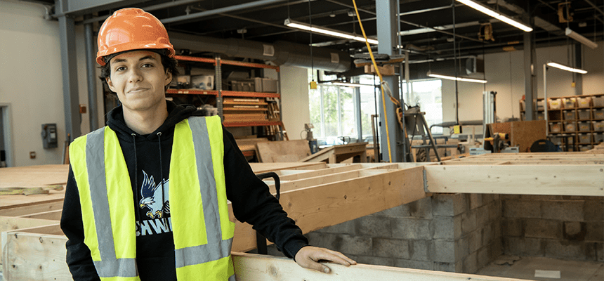 Construction management student on a worksite